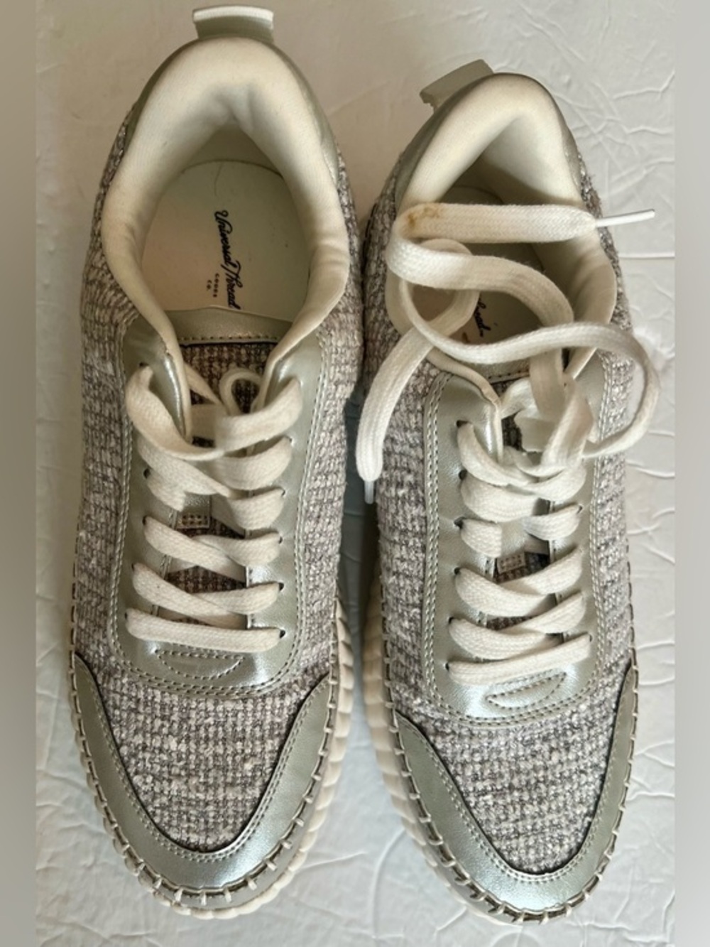 Universal Thread Silver and Cream Tweed Athletic Sneakers